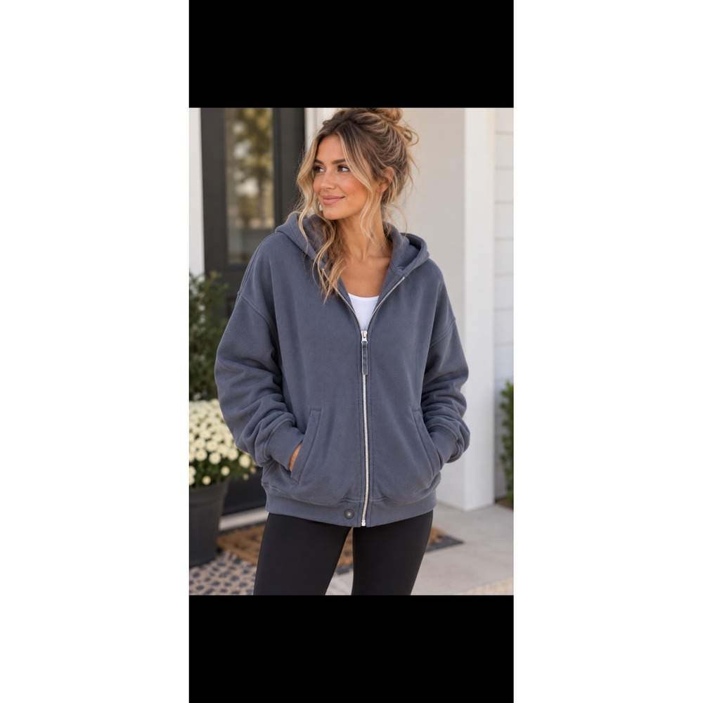 UGG Women's Full Zip Hoodie Gray Blue Fleece Hooded Sweatshirt Size Large